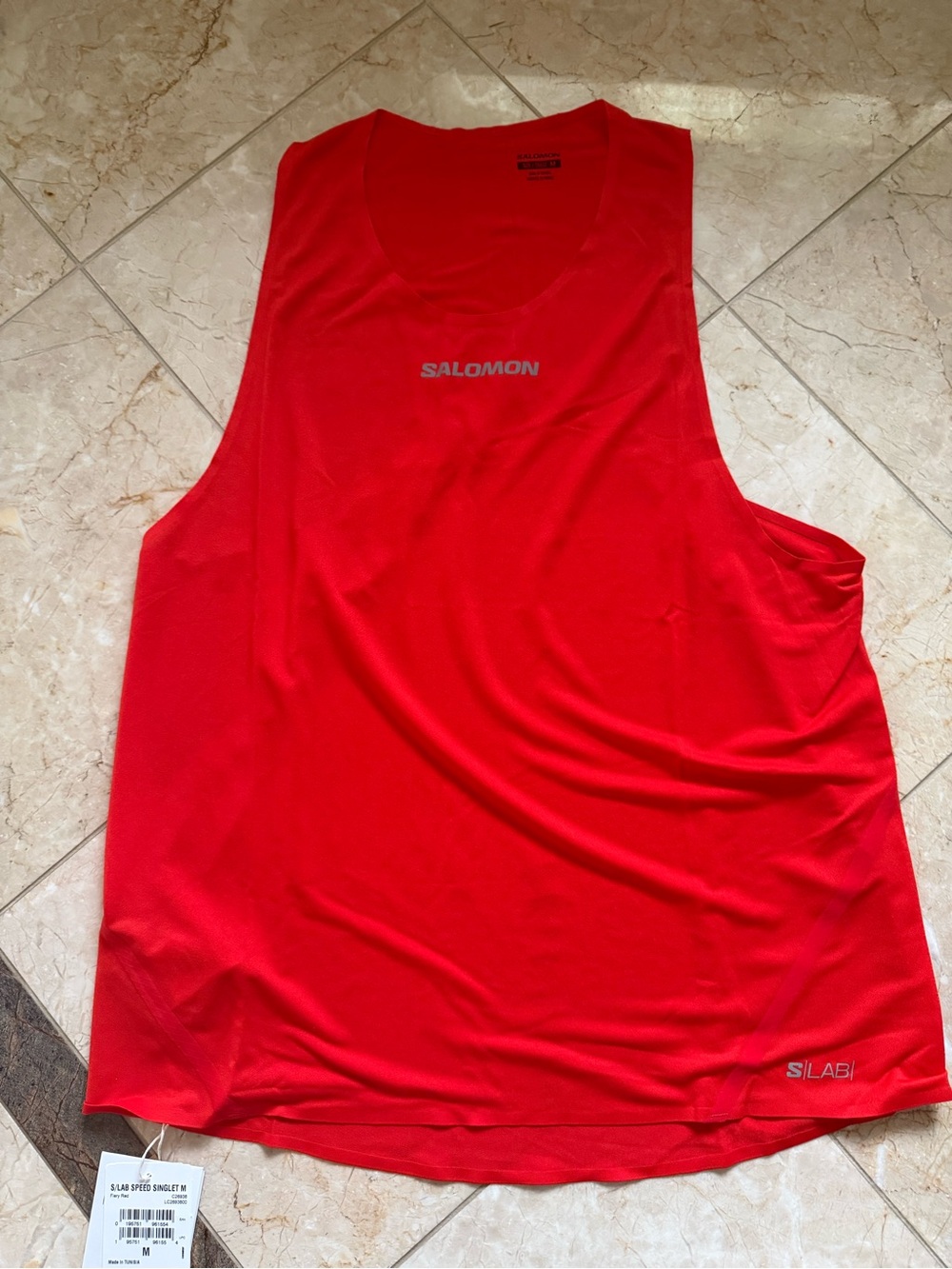 Salomon Men’s Bright Red Training Tank with Reflective Logo